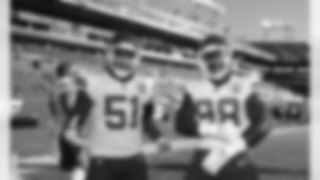 Kansas City Chiefs Linebacker Michael Danna (51) and Defensive Tackle Tershawn Wharton (98) prior to an NFL Football game against the Tampa Bay Buccaneers, Sunday November 30, 2020 in Tampa Bay.
