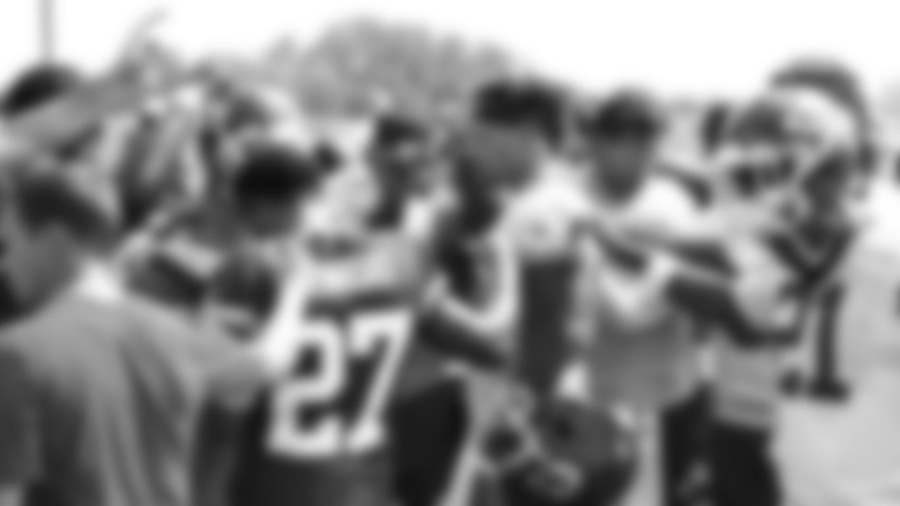 Kansas City Chiefs quarterback Patrick Mahomes (15) breaks down the huddle day one of Kansas City Chiefs pre Training Camp in St Joseph, MO on Wednesday July 19, 2023