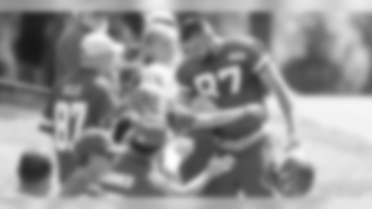 Kansas City Chiefs Tight End Travis Kelce (87) hugs fans before a 2019 Training Camp practice at Missouri Western State University in St. Joseph, MO.