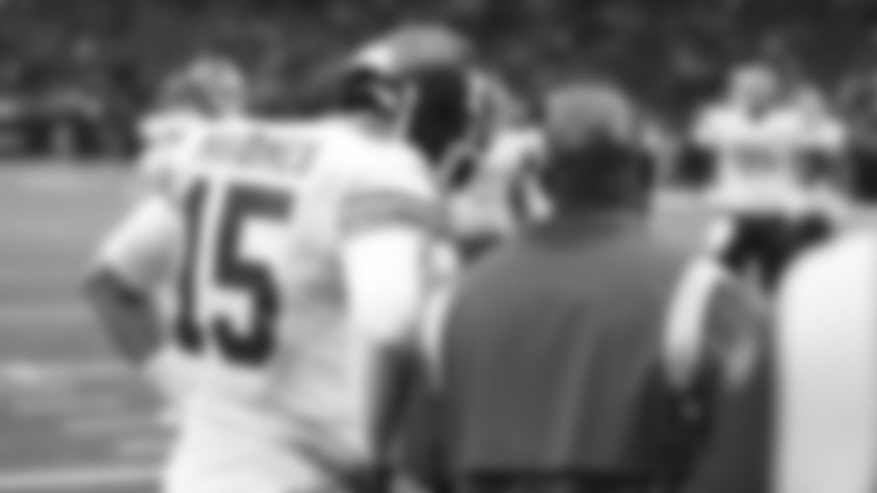 Kansas City Chiefs quarterback Patrick Mahomes (15) and Offensive Coordinator Eric Bieniemy prior to an NFL football game against the Houston Texans, Sunday, December 18, 2022 in Houston.