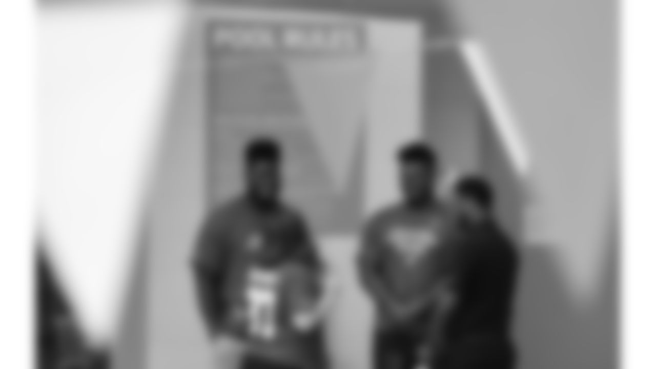 Kansas City Chiefs offensive guard Trey Smith (65) and offensive tackle Prince Tega Wanogho (70) during the launch of the Joe Delaney Learn to Swim Program in partnership with GEHA and YMCA at the Linwood YMCA on Tuesday, November 1, 2022.