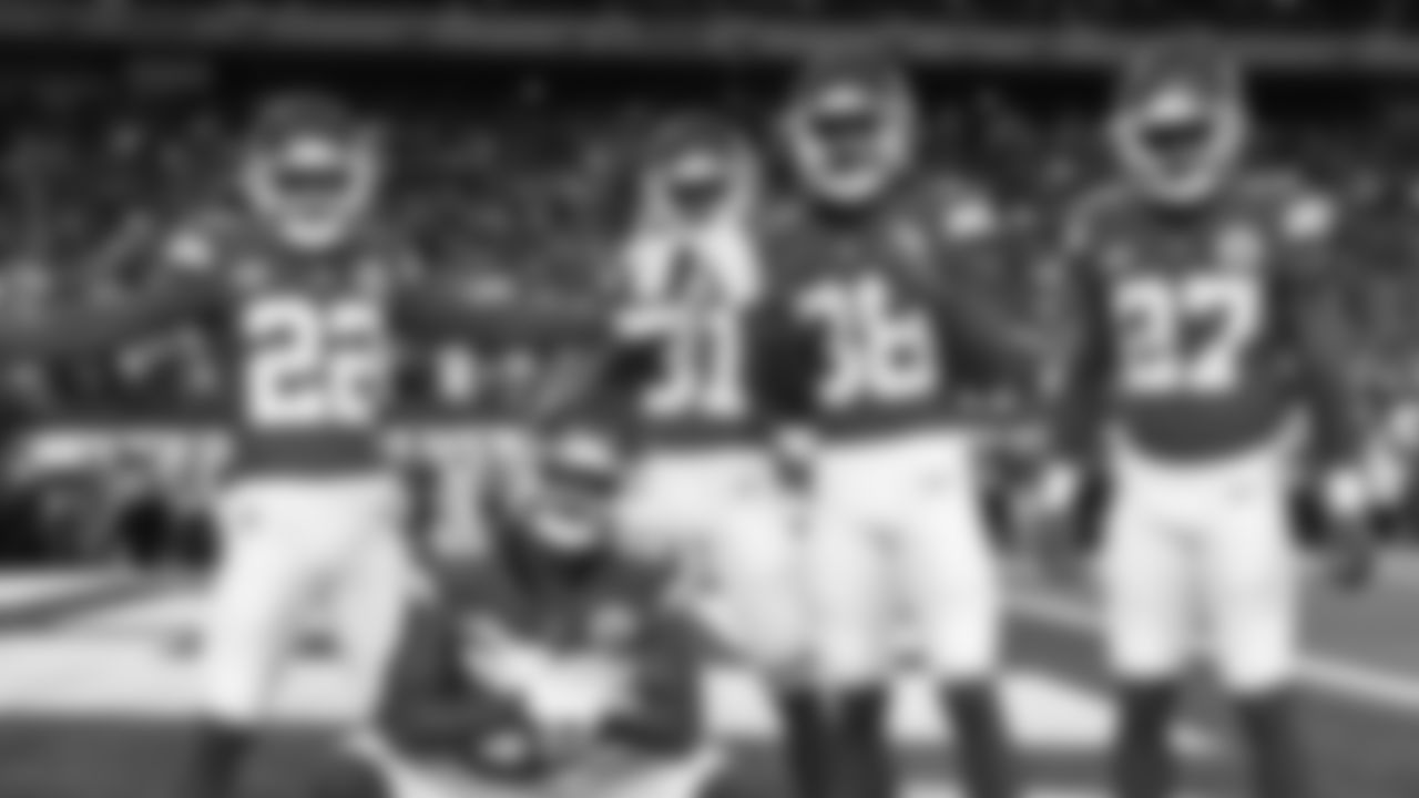 Kansas City Chiefs defensive back group prior to the NFL Week 4 matchup against the New York Jets at MetLife Stadium in East Rutherford, New Jersey on October 1, 2023.