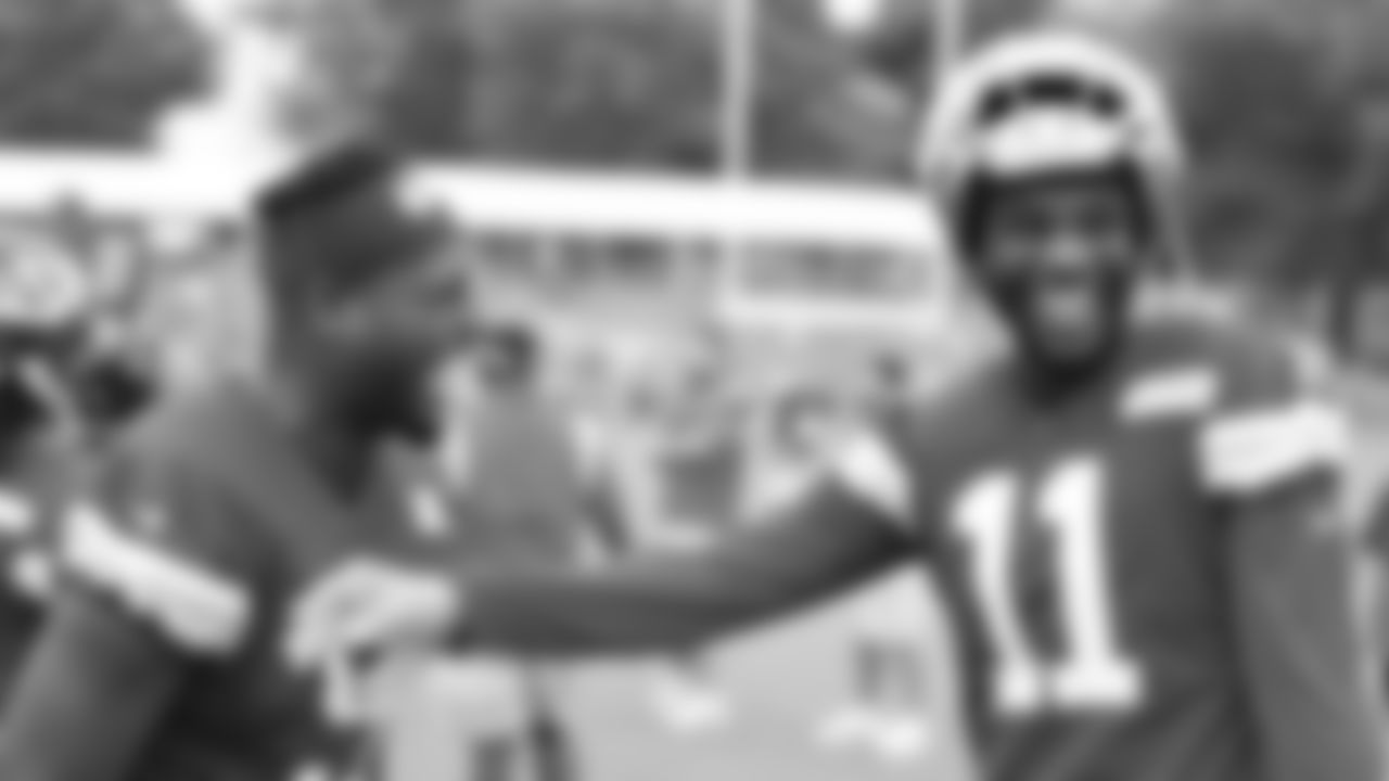 Kansas City Chiefs wide receivers JuJu Smith-Schuster (9) and Marquez Valdes-Scantling (11) during training camp at Missouri Western State University.