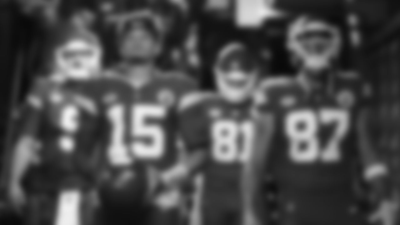 Kansas City Chiefs quarterback Patrick Mahomes (15) prior to the week six NFL football game against the Denver Broncos, Thursday, October 12, 2023 in Kansas City.