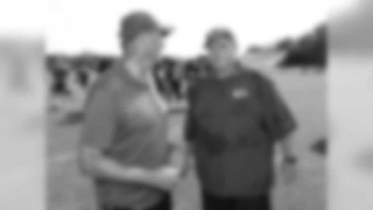 Andy Reid and Steve DeBerg during practice on 8/11/18 at Chiefs Training Camp at Missouri Western State University in St. Joseph, Missouri.