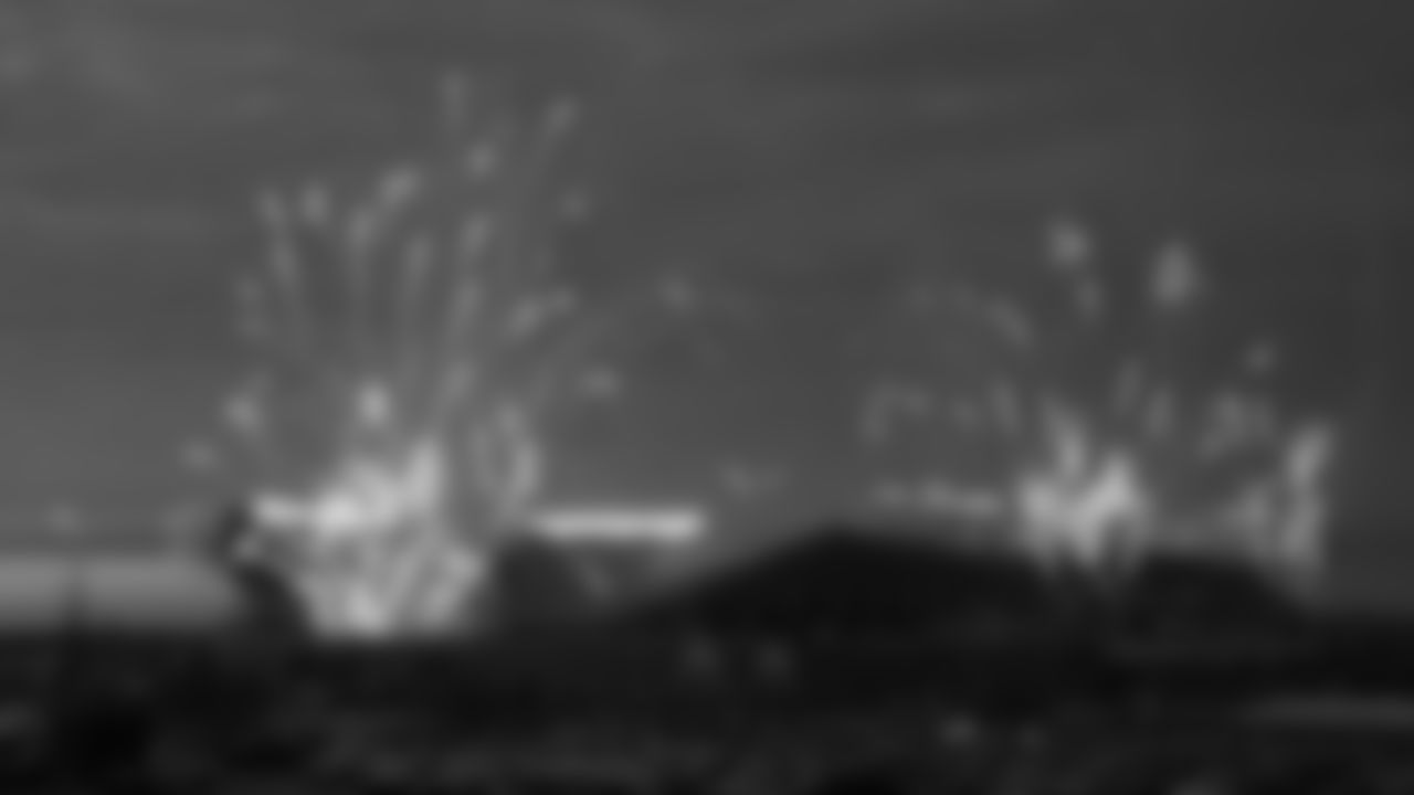 Fireworks at GEHA Field at Arrowhead prior to the divisional playoff football game against the Buffalo Bills, Sunday, January 23, 2022 in Kansas City.