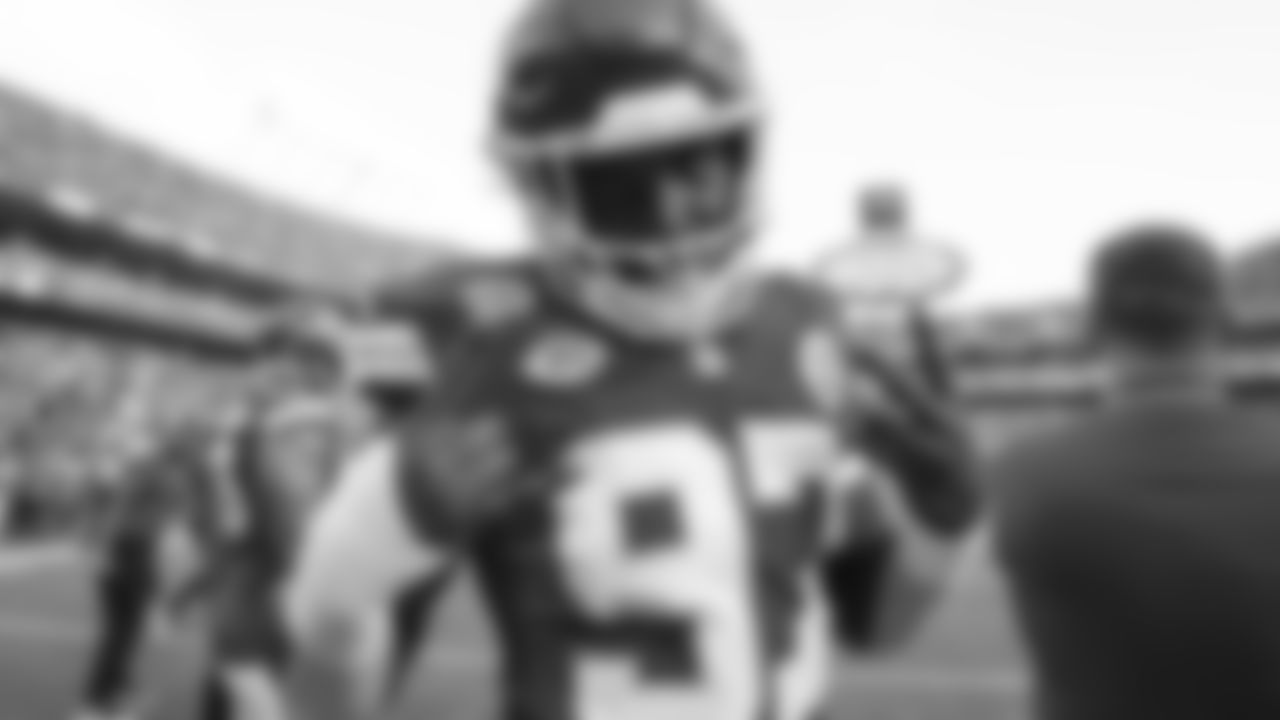 Kansas City Chiefs defensive end Felix Anudike-Uzomah (97) prior to the Week 1 NFL Football Game against the Detroit Lions on Thursday, September 7, 2023 at GEHA Field at Arrowhead Stadium.