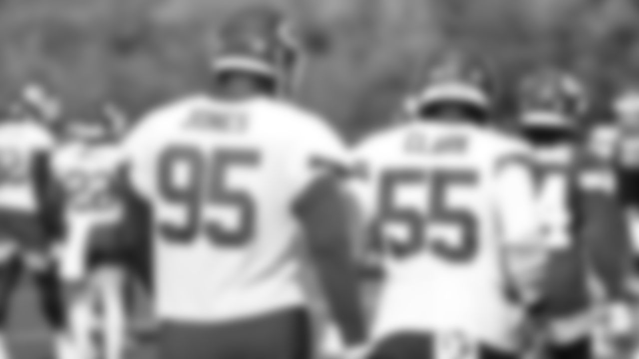 Kansas City Chiefs Defensive Tackle Chris Jones (95) and Kansas City Chiefs Defensive End Frank Clark (55) during practice at The University of Kansas Health System Training complex.