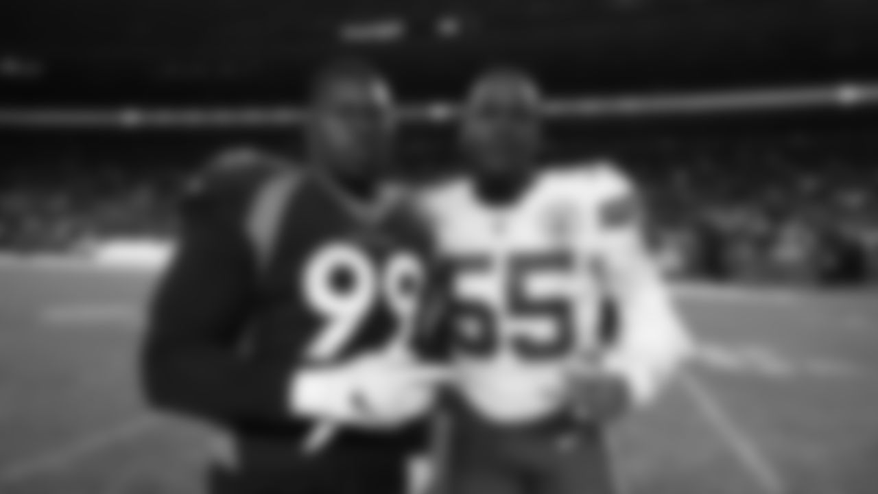 Kansas City Chiefs defensive end Frank Clark (55) after an NFL football game against the Denver Broncos, Sunday, December 11, 2022 in Denver.