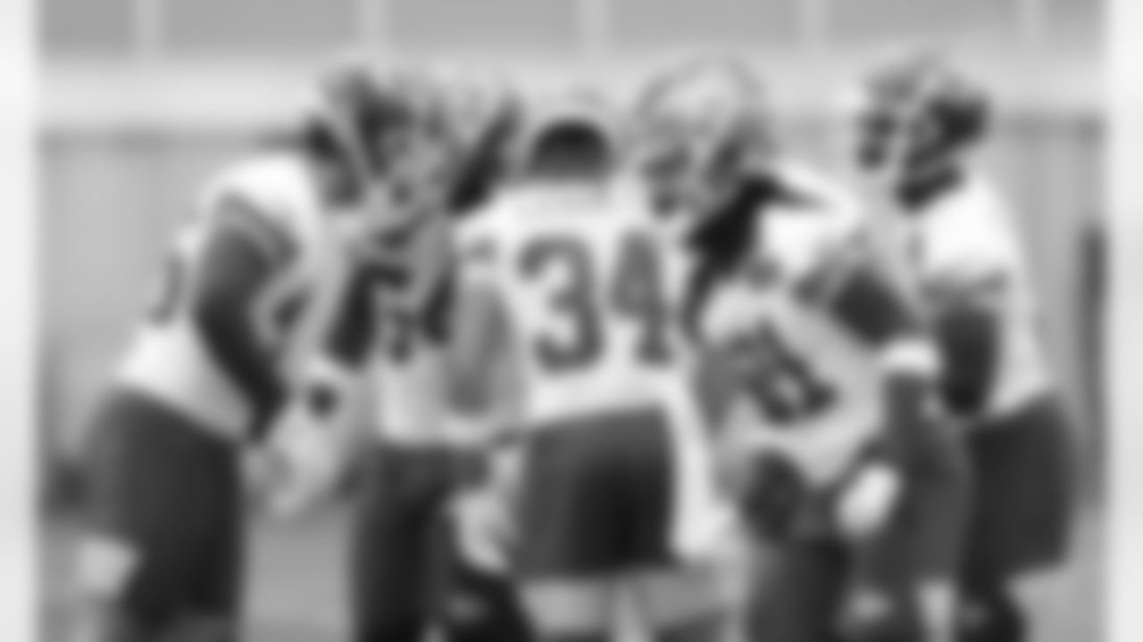 Defensive huddle during day two practice at Chiefs rookie mini camp.