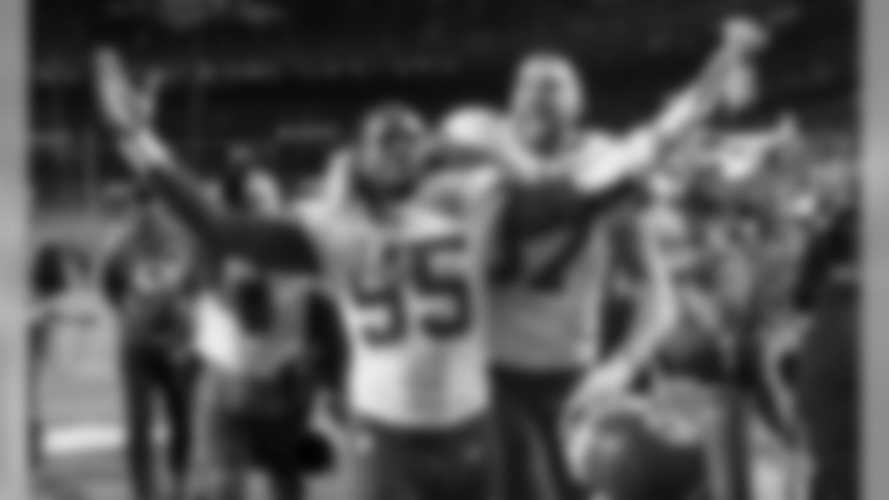 Kansas City Chiefs Defensive End Frank Clark (55) and Tight End Travis Kelce (87) after the game between the game between the Kansas City Chiefs and the Denver Broncos on October 17, 2019 at Empower Field at Mile High.