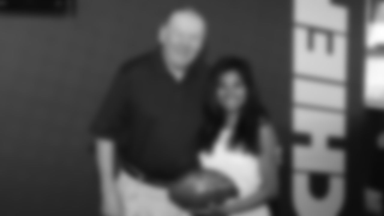 Former Kansas City Chiefs quarterback Len Dawson meets with the Len Dawson Scholarship recipient, Monday, June 22, 2015.