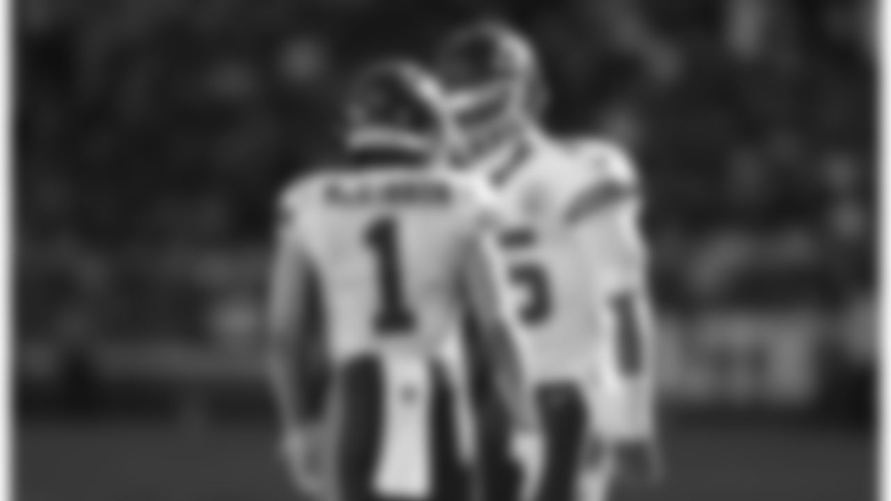 Kansas City Chiefs quarterback Patrick Mahomes (15) celebrates with running back Jerick McKinnon (1) during an NFL football game against the San Francisco 49ers, Sunday, Oct. 23, 2022, in Santa Clara.