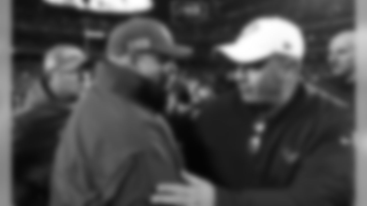 Kansas City Chiefs Head Coach Andy Reid and Houston Head Coach Bill O'Brien after the game between The Kansas City Chiefs and The Houston Texans in the Divisional Playoff game at Arrowhead Stadium on January 12, 2019.