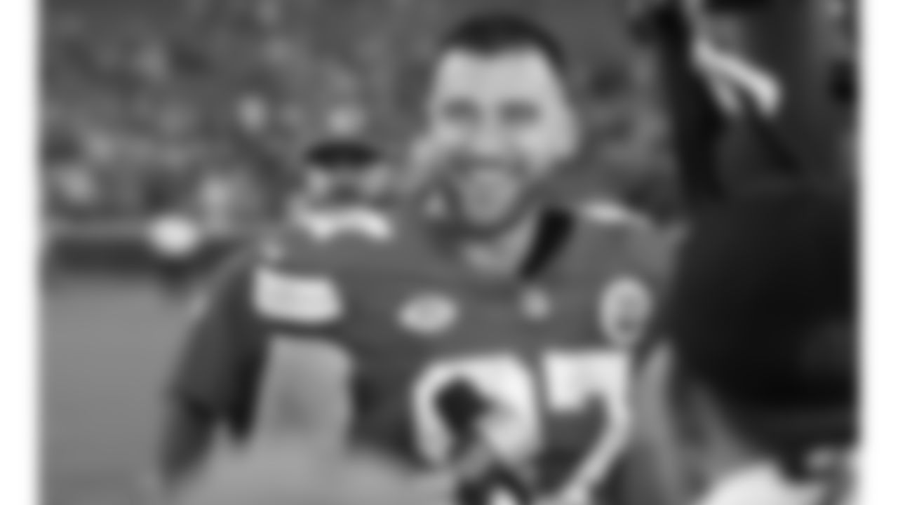 Kansas City Chiefs tight end Travis Kelce (87) during post game of the week seven NFL football game against the Los Angeles Chargers, October 22, 2023 in Kansas City.
