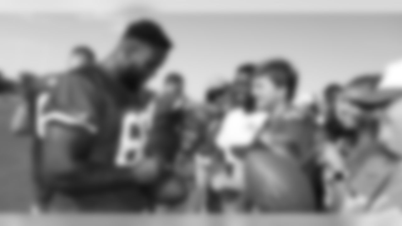 Kansas City Chiefs Offensive Guard Khalil McKenzie (66) signs autographs for fans after a 2019 Training Camp practice at Missouri Western State University in St. Joseph, MO.