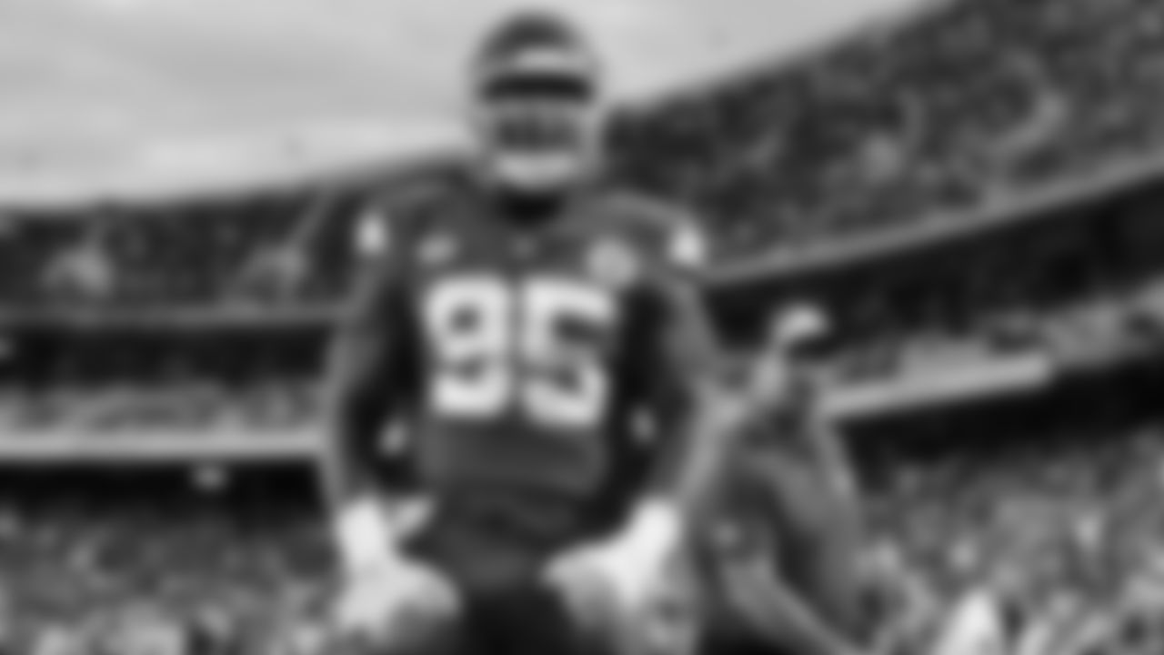 Kansas City Chiefs defensive tackle Chris Jones (95) prior to the week six NFL football game against the Denver Broncos, Thursday, October 12, 2023 in Kansas City.