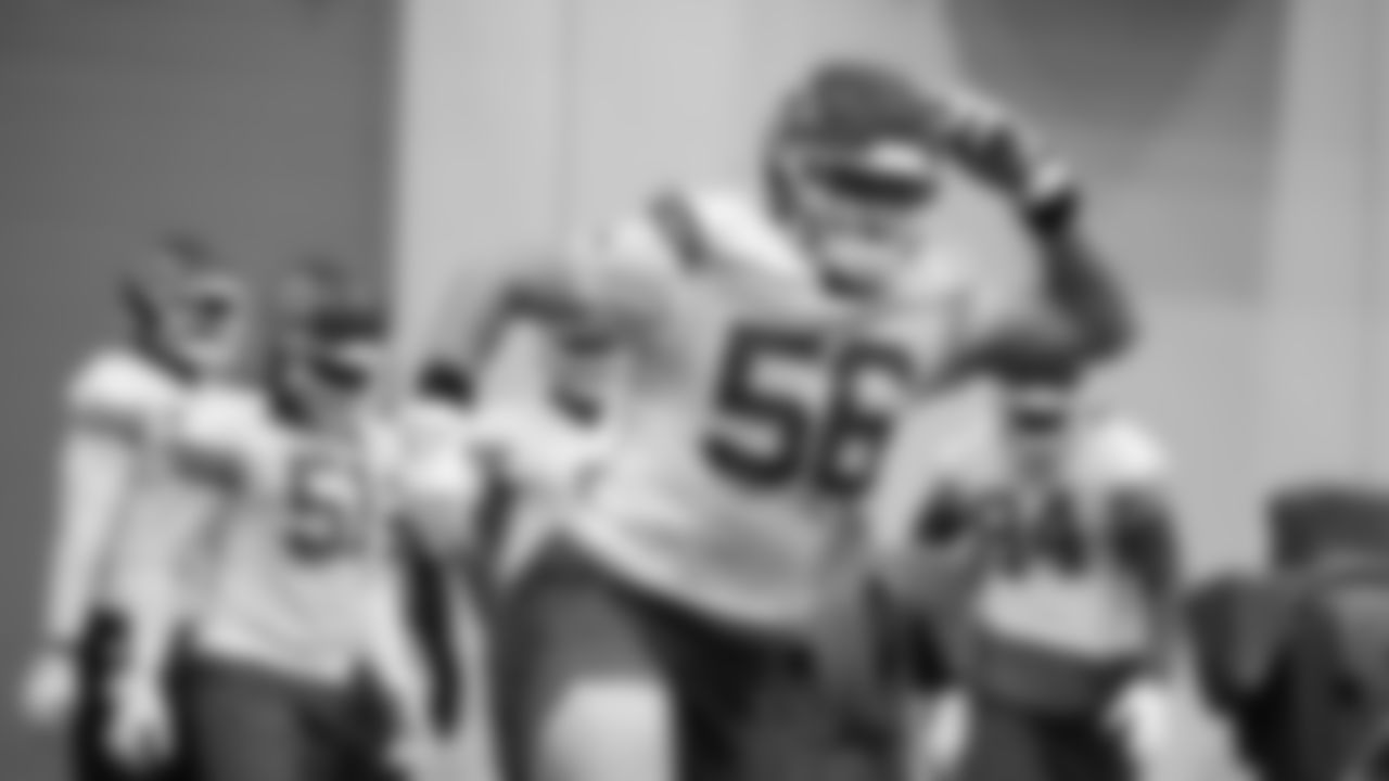 Kansas City Chiefs defensive end George Karlaftis (56) runs defensive drills during practice on Wednesday, January 4, 2022.