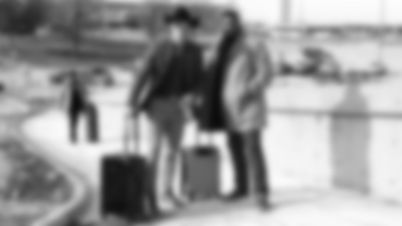 Kansas City Chiefs punter Tommy Townsend (5) and defensive tackle Cortez Broughton (79) arrive at the Kansas City International Airport to travel to Denver for week eighteen against the Denver Broncos.