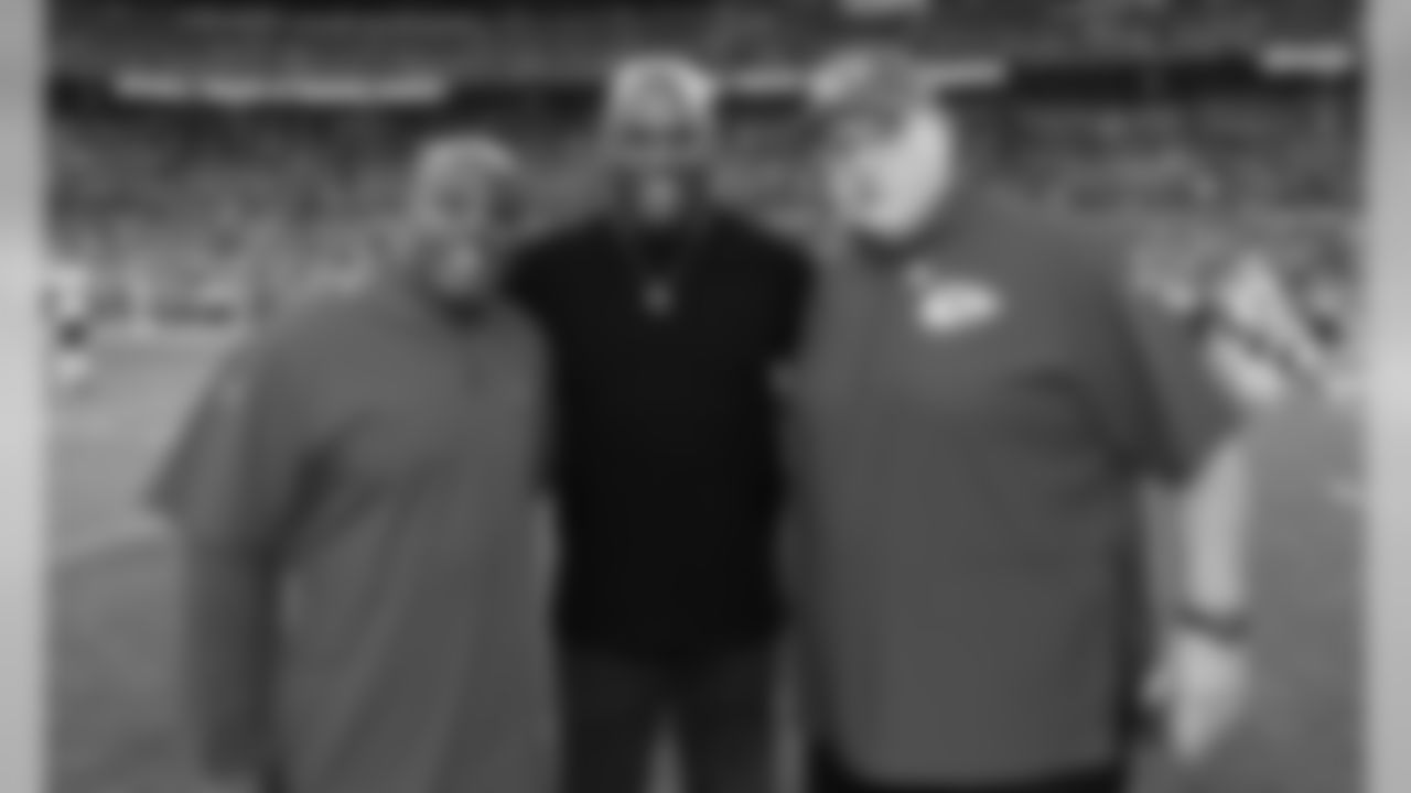 Kansas City Chiefs Head Coach Andy Reid and Offensive Coordinator Eric Bieniemy before the game between the game between the Kansas City Chiefs and the Denver Broncos on October 17, 2019 at Empower Field at Mile High.