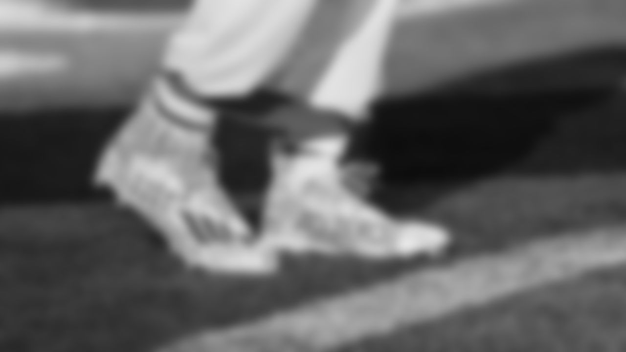 A player's custom cleats for the NFL's My Cause My Cleats initiative prior to an NFL football game against the Cincinnati Bengals, Sunday, December 4, 2022 in Cincinnati.