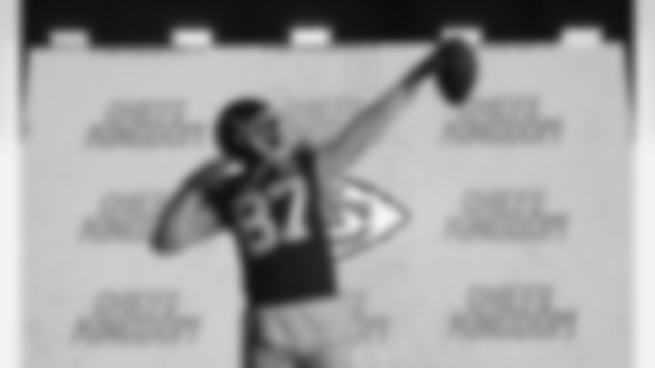 Kansas City Chiefs tight end Travis Kelce (87) during the Kansas City Chiefs Media Production Day 2021.
