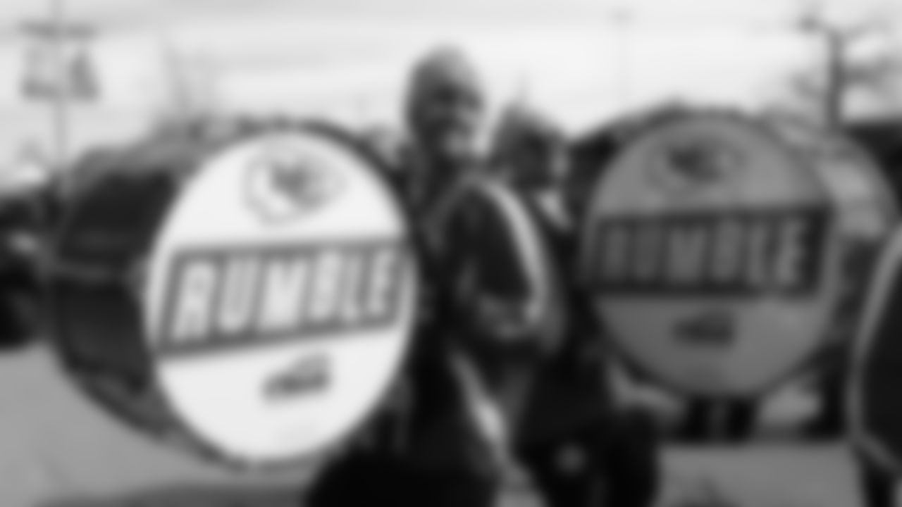 Rumble performs in the pregame parade prior to the AFC Championship football game against the Cincinnati Bengals, Sunday, January 30, 2022.