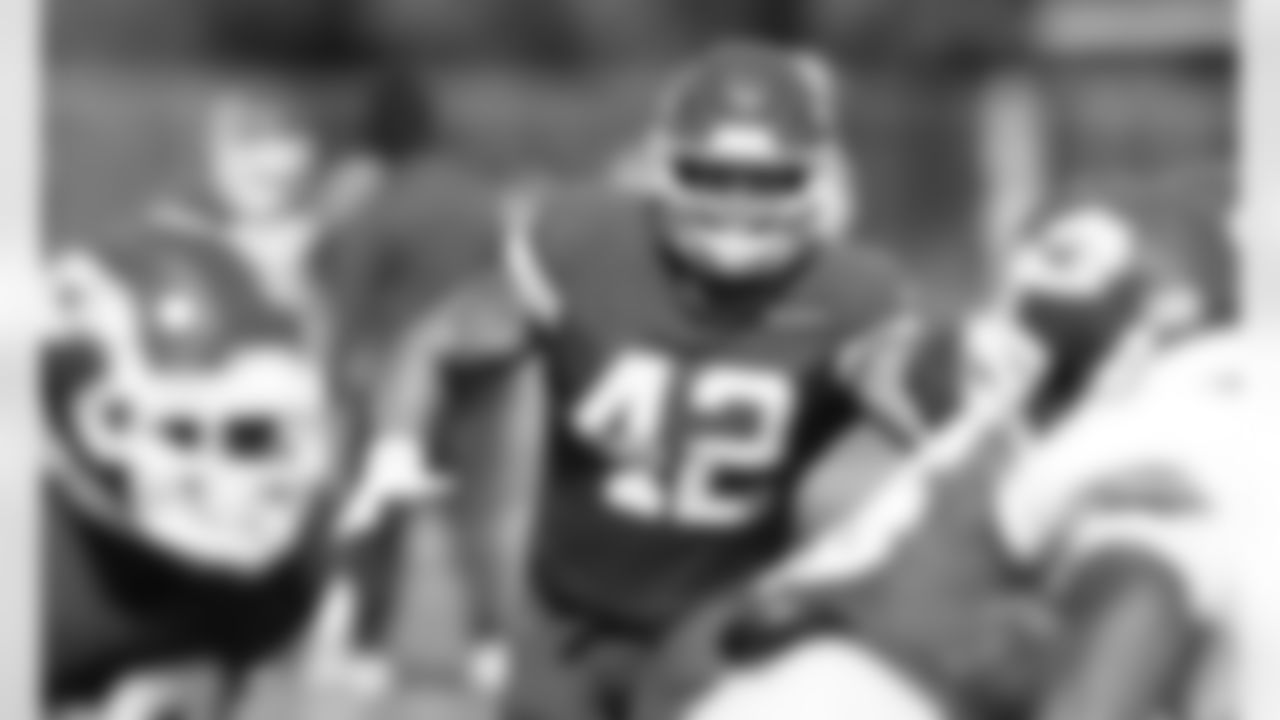 Kansas City Chiefs Fullback Anthony Sherman (42) during practice at the University of Kansas Training facility.