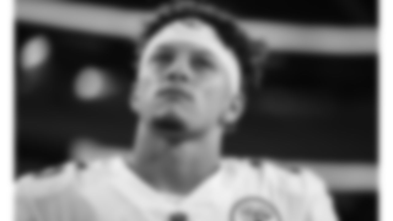 Kansas City Chiefs Quarterback Patrick Mahomes (15) stands for the national anthem prior to an NFL Football game against the Las Vegas Raiders, Sunday November 22, 2020 in Las Vegas.