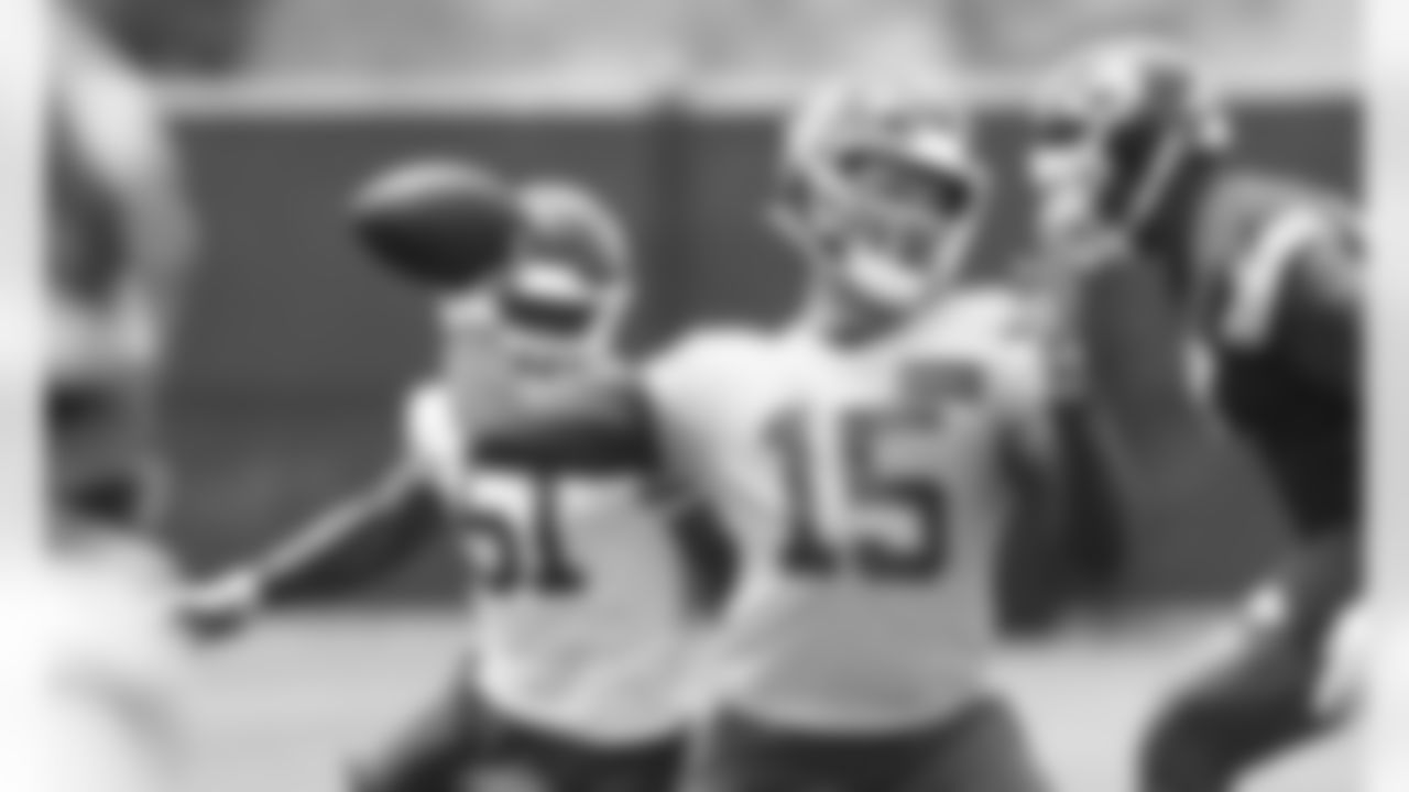 Kansas City Chiefs quarterback Patrick Mahomes (15) during phase 3 workouts at the The University of Kansas Health System Training Complex.