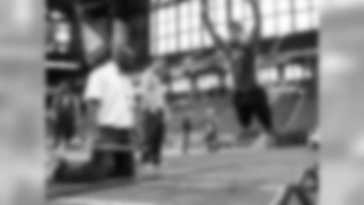 Notre Dame TE Tyler Eifert makes a go at the standing broad jump