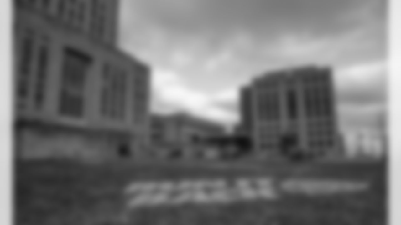 Chiefs Run It Back logo painted on the City Hall lawn in Kansas City, MO
