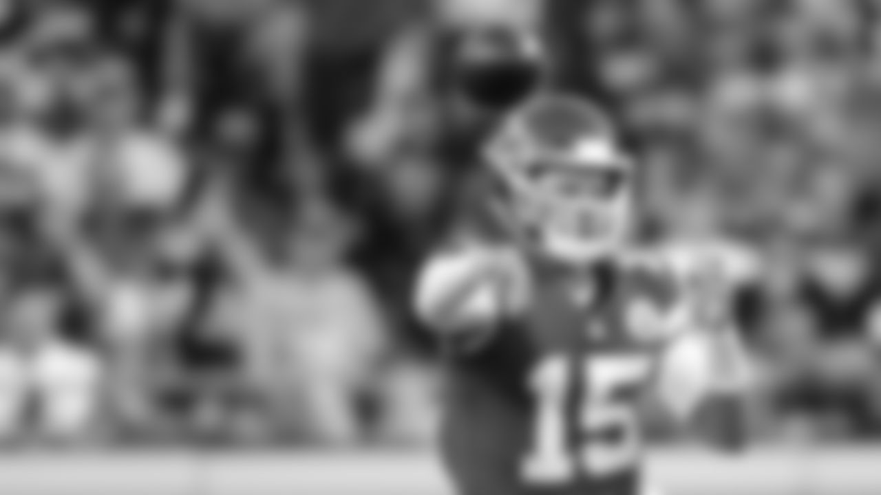 Kansas City Chiefs quarterback Patrick Mahomes (15) during an NFL preseason football game against the Minnesota Vikings, Friday, August 27, 2021 in Kansas City.