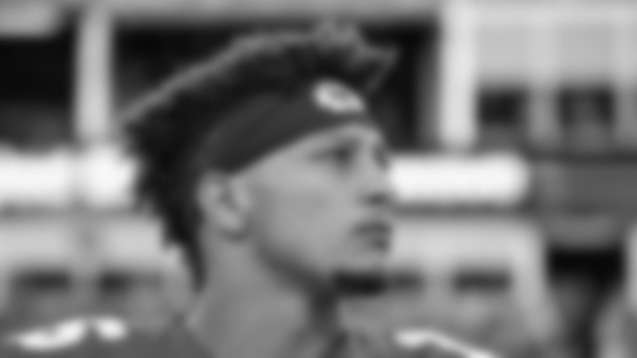 Kansas City Chiefs quarterback Patrick Mahomes (15) during the National Anthem prior to an NFL football game against the Green Bay Packers, Sunday, November 7, 2021 in Kansas City.
