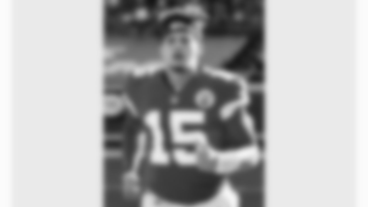 Kansas City Chiefs Quarterback Patrick Mahomes (15) on the field prior to an NFL Football game against the Atlanta Falcons, Sunday December 27, 2020 in Kansas City.