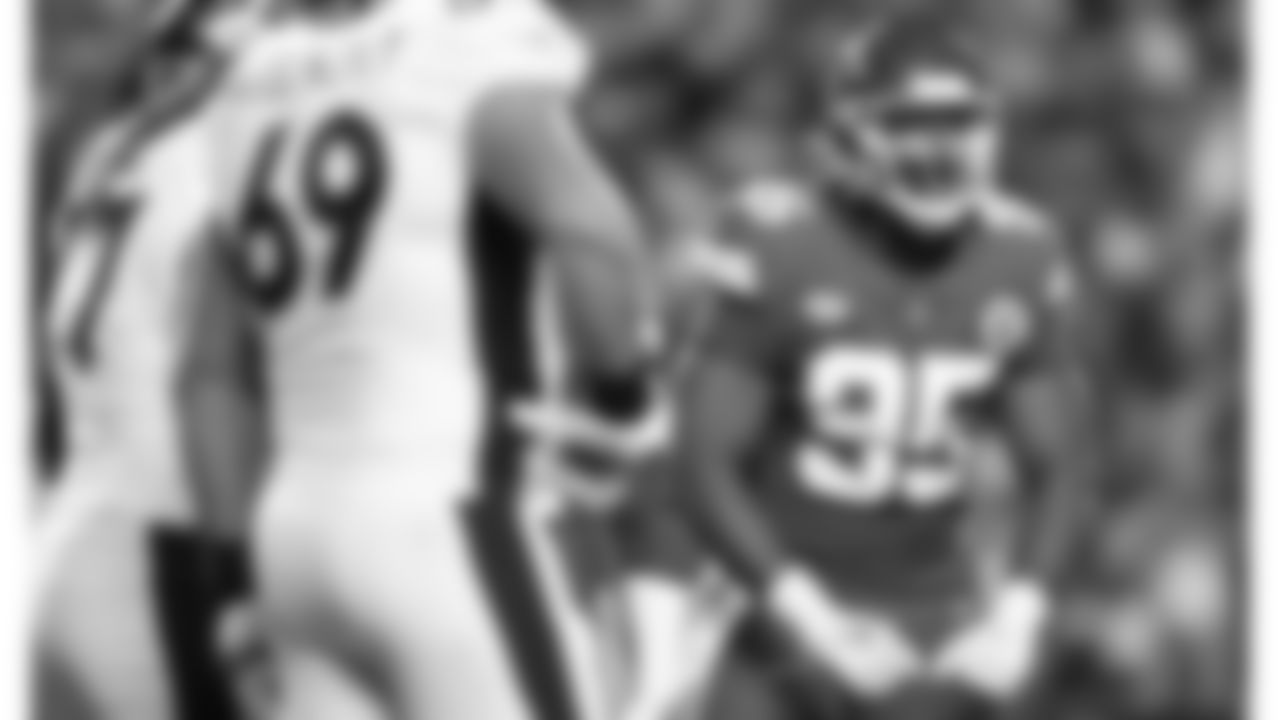 Kansas City Chiefs defensive tackle Chris Jones (95) in action during the week six NFL football game against the Denver Broncos, Thursday, October 12, 2023 in Kansas City.
