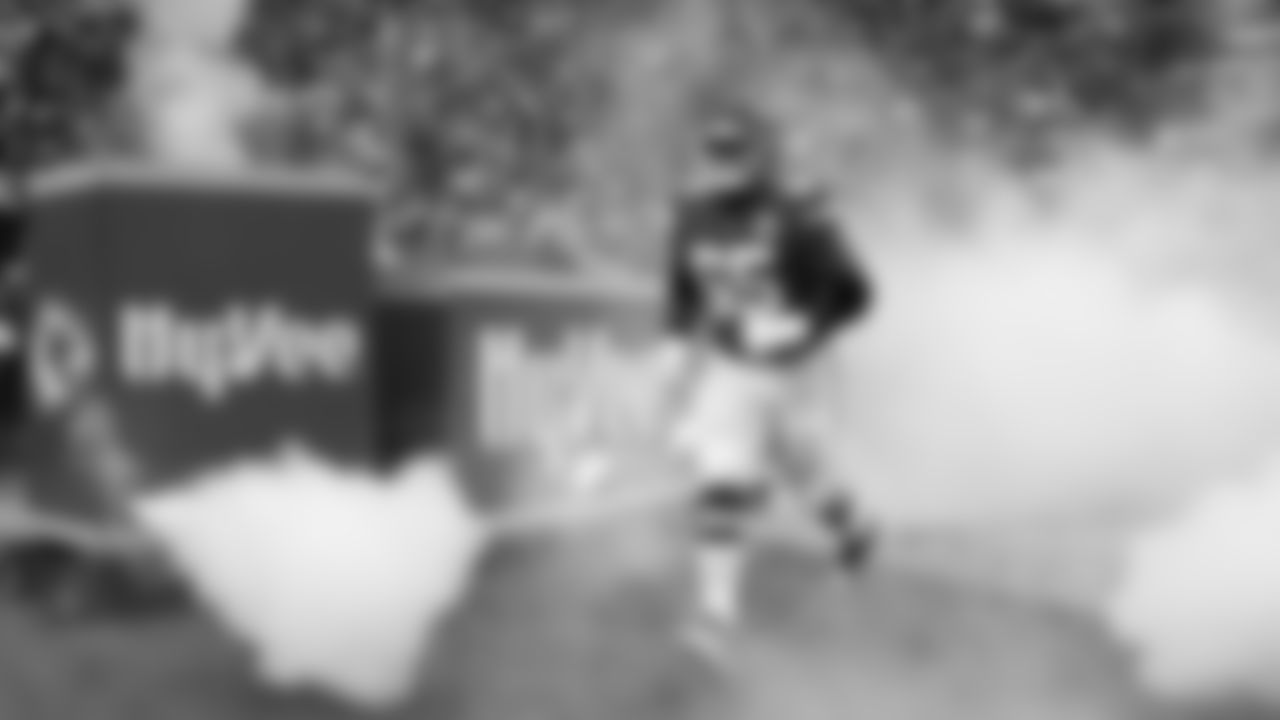 Kansas City Chiefs offensive guard Trey Smith (65) takes the field during run-outs prior to an NFL football game against the Jacksonville Jaguars, Saturday January 21, 2023 in Kansas City.