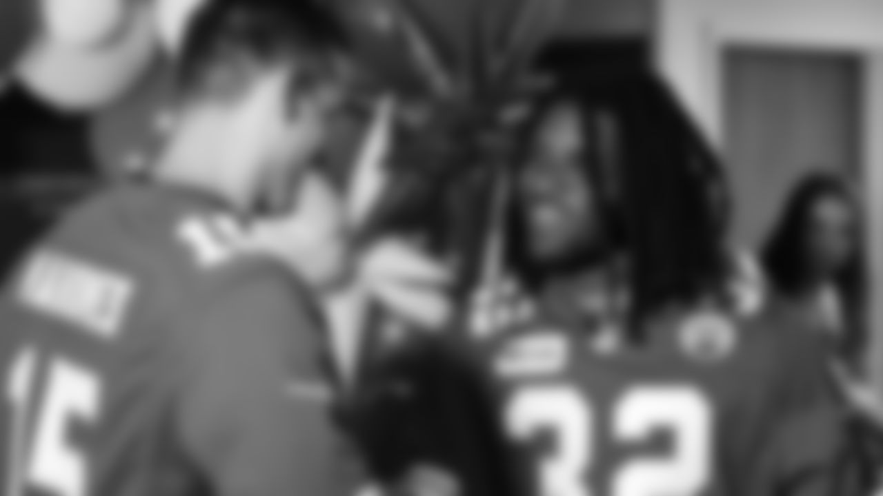 Austin Hill and Kansas City Chiefs linebacker Nick Bolton (32) at The University of Kansas Health System Infusion Center on Tuesday, October 3, 2023 in Kansas City, MO.
