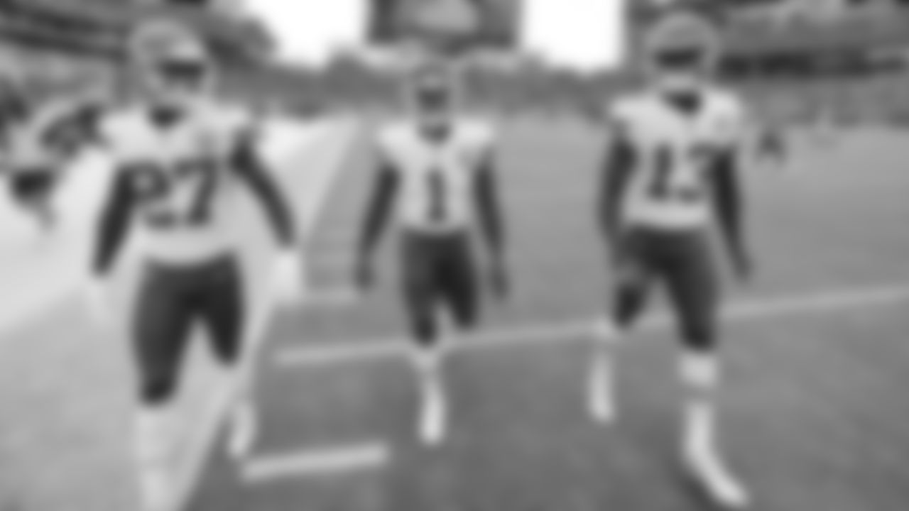 Kansas City Chiefs defensive back Rashad Fenton (27), running back Jerick McKinnon (1), and wide receiver Byron Pringle (13) during an NFL football game against the Tennessee Titans at Nissan Stadium, Sunday, October 24, 2021 in Nashville