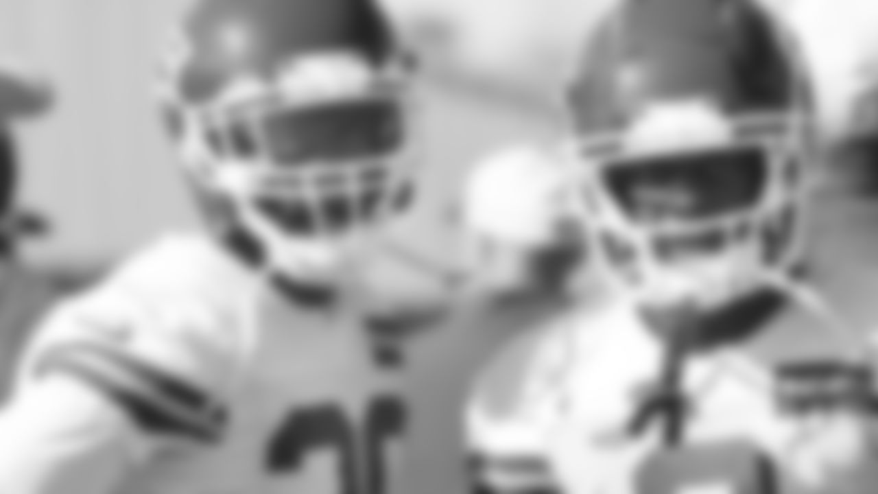 Kansas City Chiefs cornerback Deandre Baker (30) and Kansas City Chiefs cornerback Dicaprio Bootle (2) during practice for week seven against the Tennessee Titans.