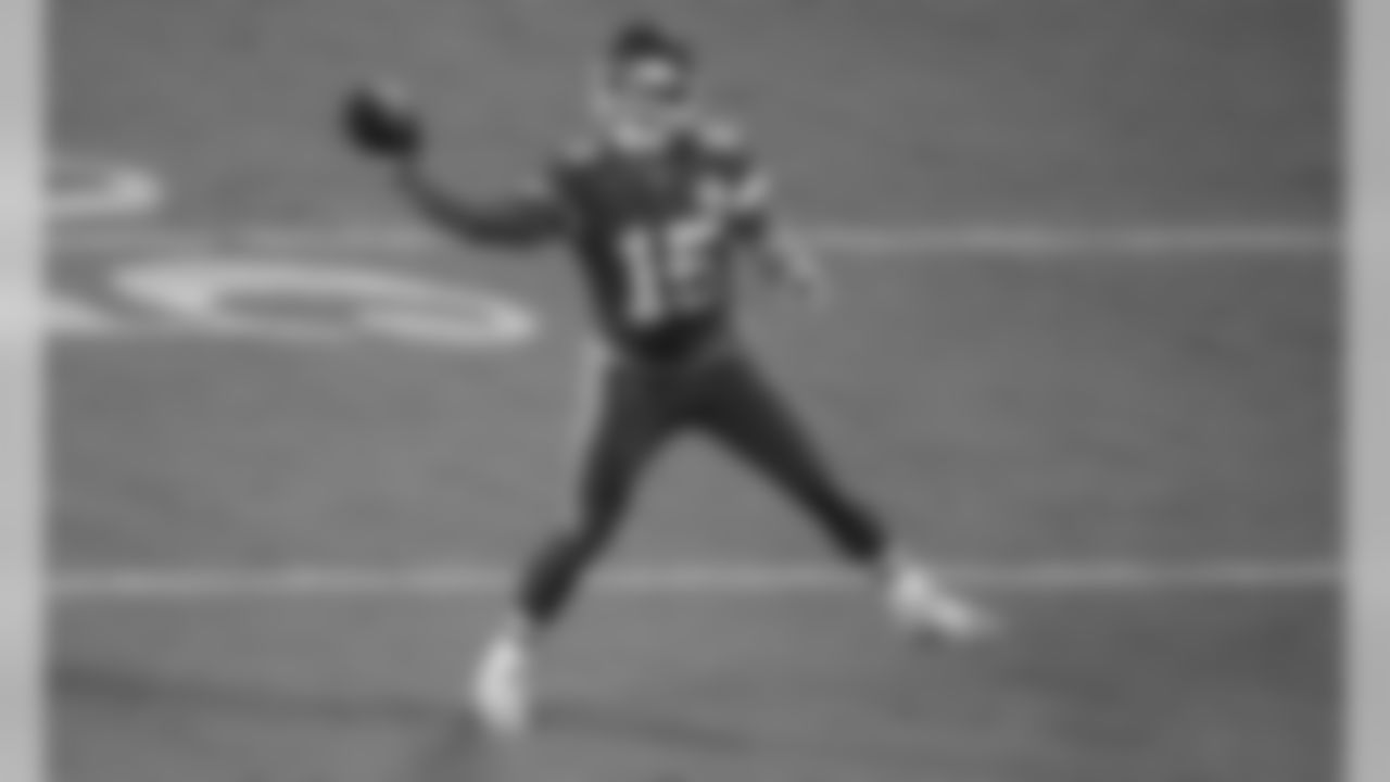 Kansas City Chiefs quarterback Patrick Mahomes (15) during the Sunday Night Football game between the Kansas City Chiefs and the Indianapolis Colts at Arrowhead Stadium on October 6, 2019.