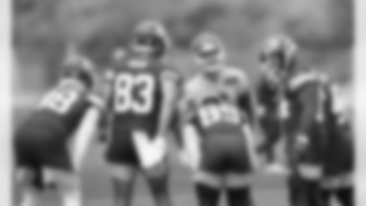 Offensive huddle during day two practice at Chiefs rookie mini camp.