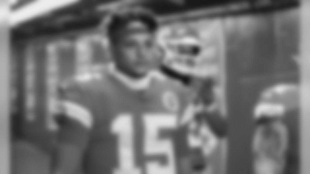 Kansas City Chiefs Quarterback Patrick Mahomes (15) prior to the game between the Kansas City Chiefs and the Denver Broncos at Arrowhead Stadium on December 15, 2019.