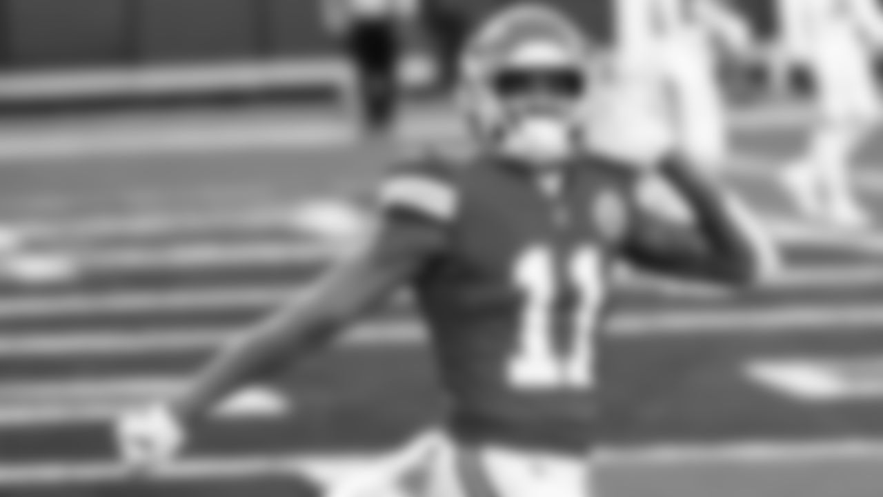 Kansas City Chiefs Wide Receiver Demarcus Robinson (11) celebrates after a touchdown during an NFL Football game against the Atlanta Falcons, Sunday December 27, 2020 in Kansas City.