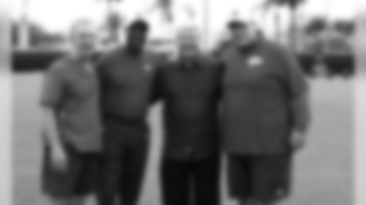 Kansas City Chiefs Head Coach Andy Reid, Defensive Coordinator Steve Spagnuolo and Cornerbacks Coach Sam Madison along with Fox Analyst Jimmy Johnson during the Wednesday practice at the Miami Dolphins Training Facility on January 29, 2020.