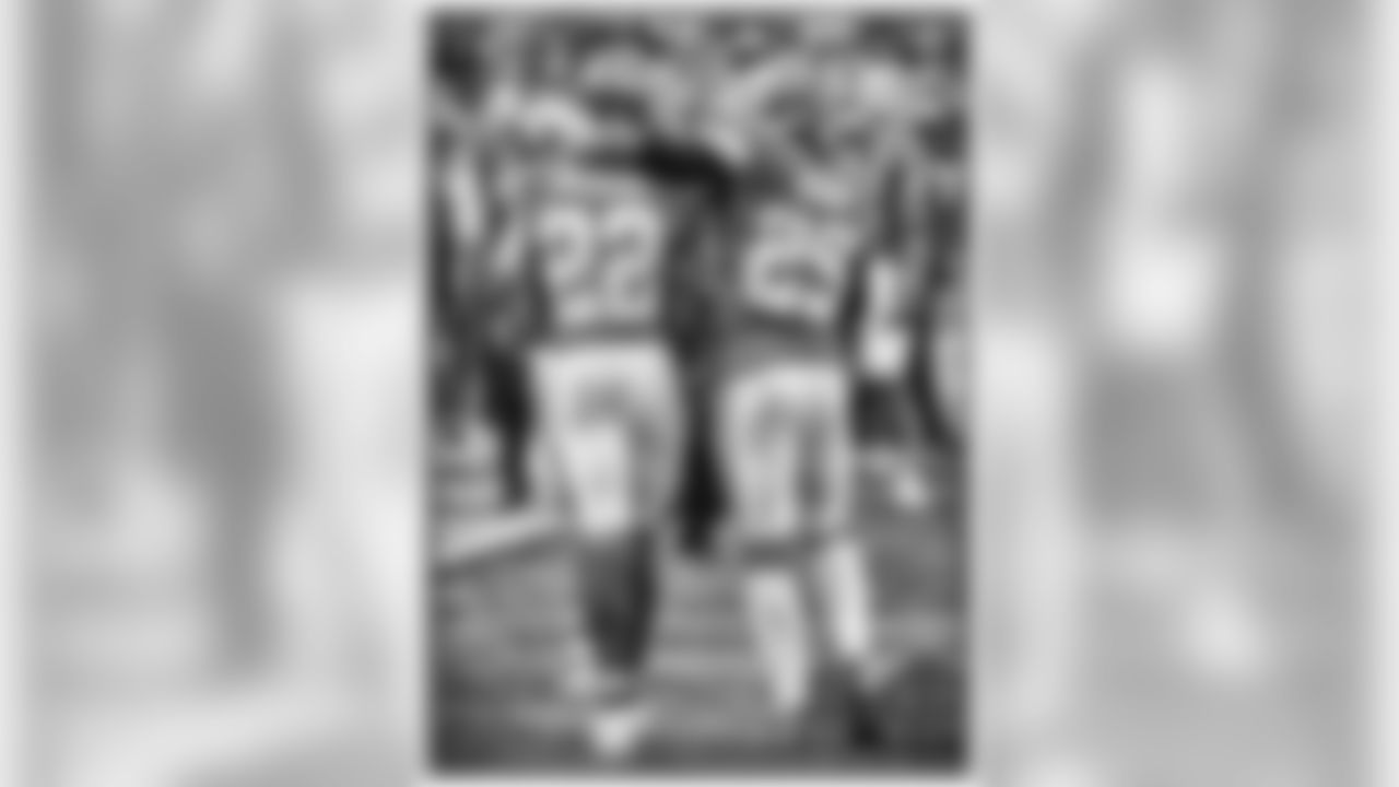 Sanders' comments: "This is one of those photos that you're going to look at, and it makes you wonder what was going on. To put it in context,Marcus Peters had just kicked a ball into the stands and I think Eric (Berry) was coming over as the elder statesman to give a little advice as to how something like that could have really turned the game, and maybe control your emotion a little bit and he just wanted to give him a little advice—a little teammate love there.