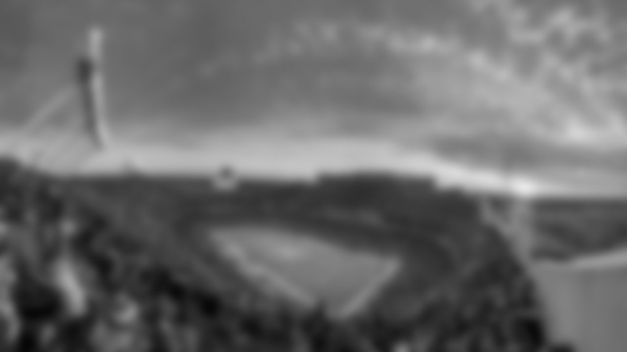 A view of the stadium at sunset prior to the divisional playoff football game against the Buffalo Bills, Sunday, January 23, 2022 in Kansas City.