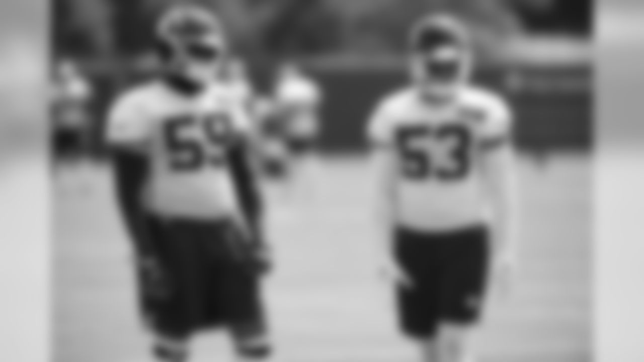 Kansas City Chiefs linebacker Reggie Ragland (59) and Kansas City Chiefs linebacker Anthony Hitchens (53) during practice on 8/22/18