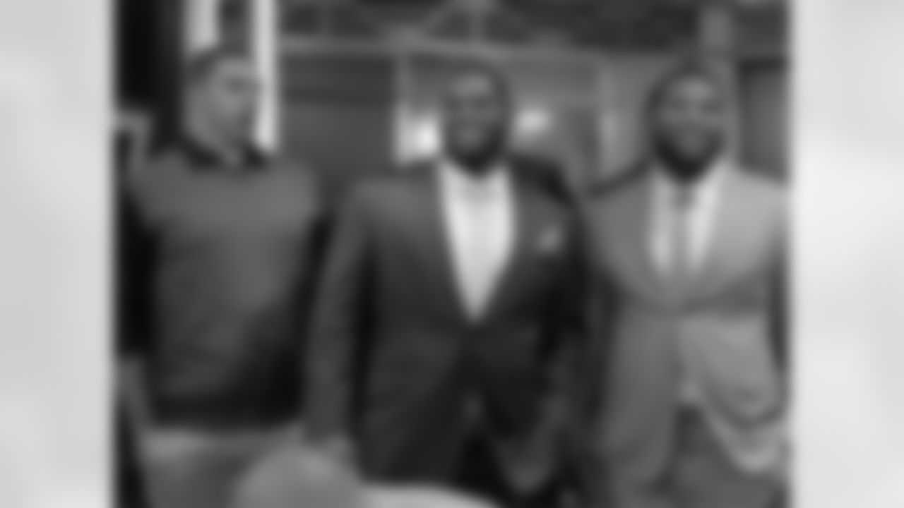 University of Central Michigan offensive tackle Eric Fisher, University of Florida linebacker Sharrif Floyd, and University of Missouri defensive lineman Sheldon Richardson look on during filming on the set of SNY on April 24, 2013 in New York, NY.