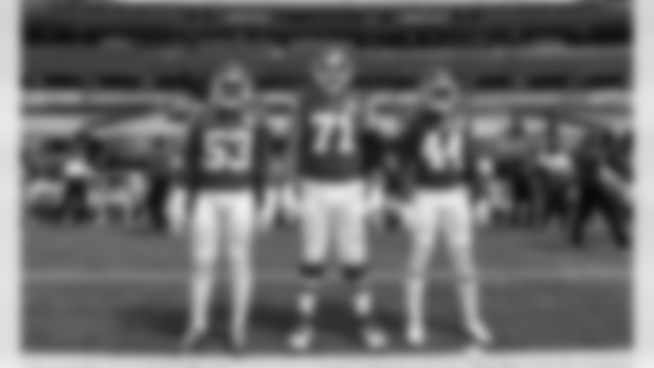 The Kansas City Chiefs team captains Anthony Hitchens (53), Mitchell Schwartz (71) and Dorian O'Daniel (44) against the Los Angeles Chargers on Sunday September 20, 2020.